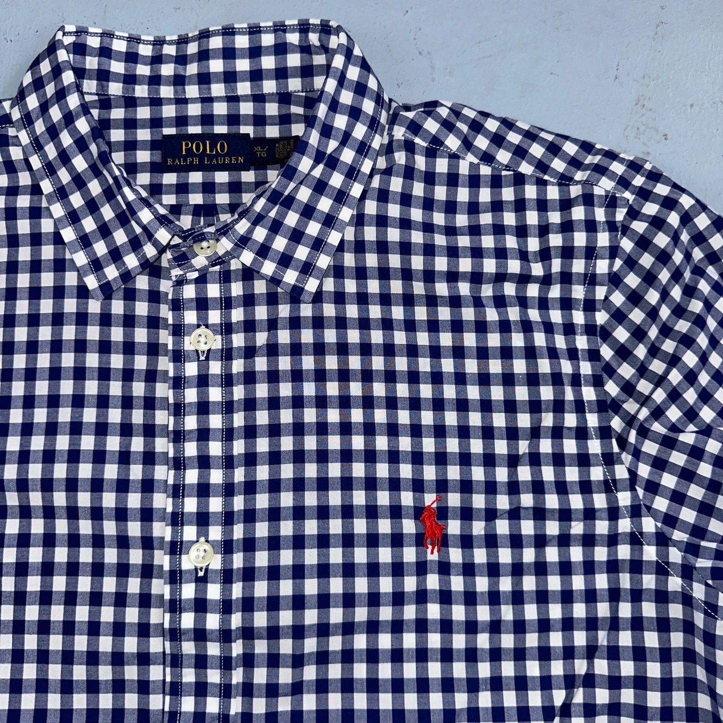 Ralph Lauren Boys XL Blue Gingham Check Long Sleeve Shirt 100% Cotton Polo