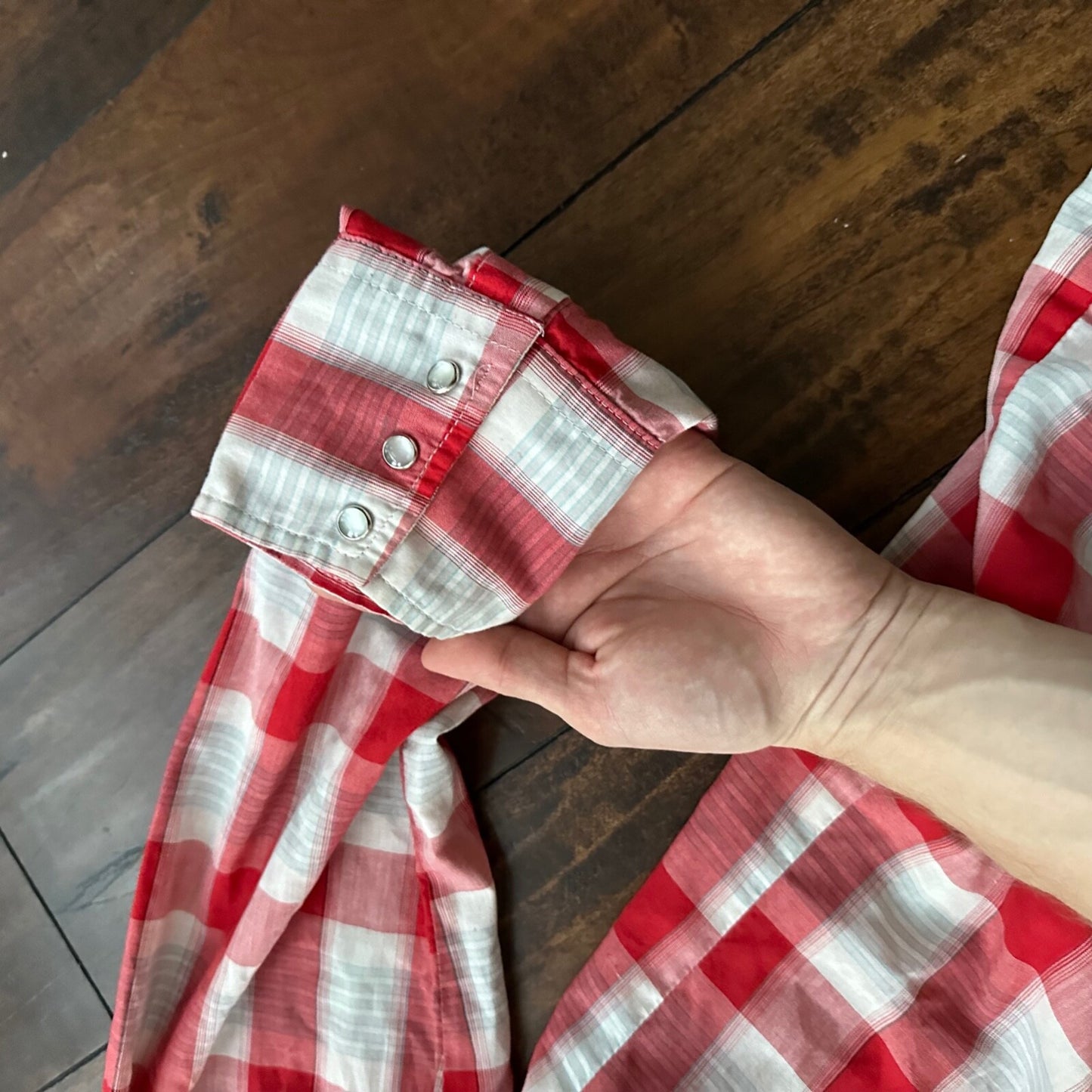 Gold Collection Karman Men's Western Shirt Pearl Snap Red USA Plaid Checker 80s