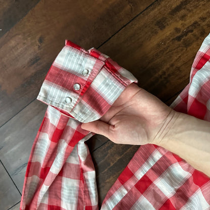 Gold Collection Karman Men's Western Shirt Pearl Snap Red USA Plaid Checker 80s