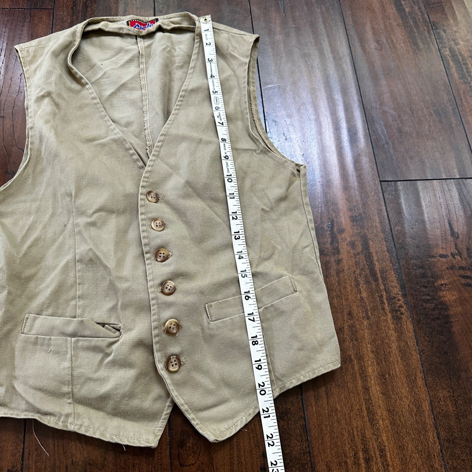 VTG Male Vest Adult Beige Canvas 60s 70s Shooting Hunting buckle back