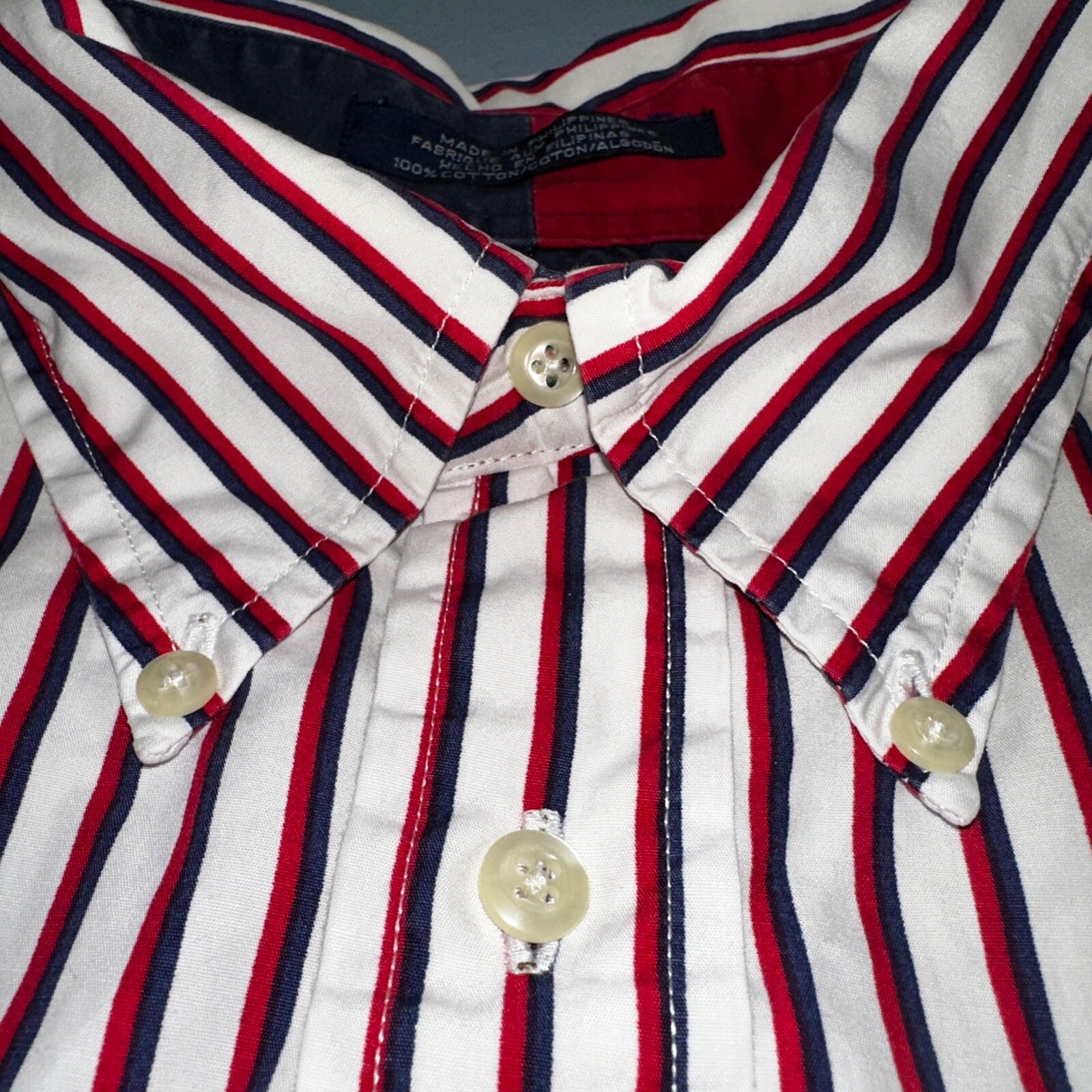 Tommy Hilfiger Vintage Mens XL Red Blue Striped Long Sleeve Button Down Shirt