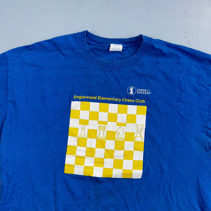 Chess Club Board Art T Shirt VTG Style Englewood Elementary Cool Geometric Blue
