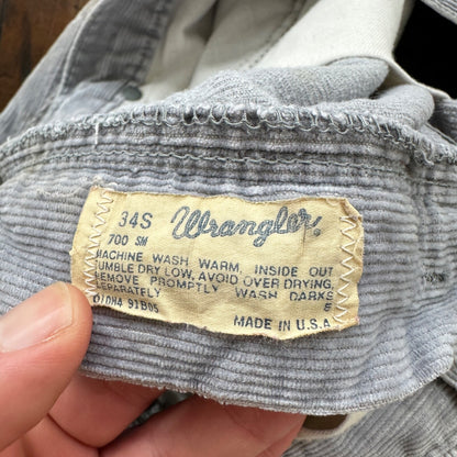 VTG 60s Wrangler USA Grey Corduroy Pants 34S 70s 33x23 Capri Cut Cowboy RARE