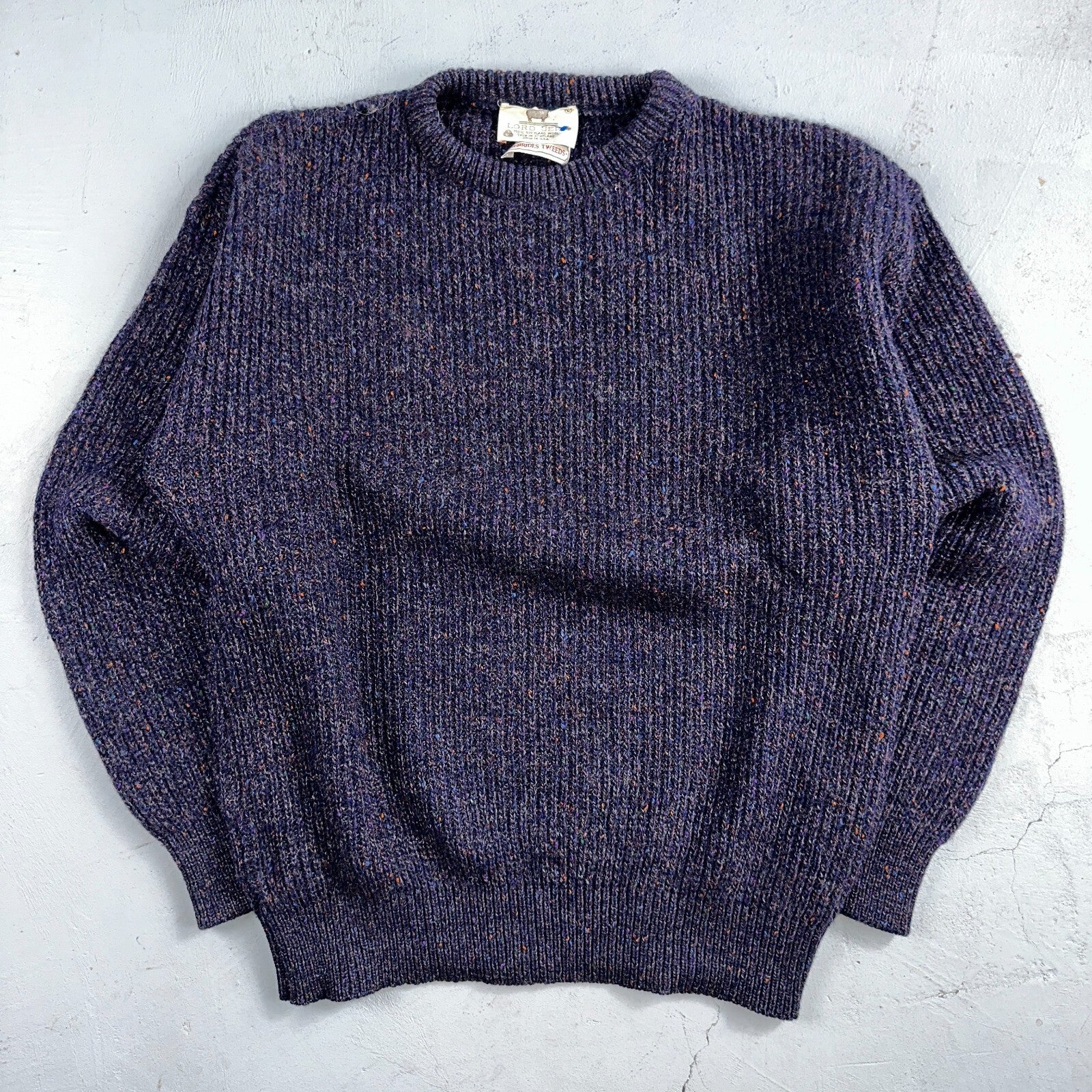Vintage 70s Lord Jeff Hebrides Tweeds Pullover Sweater Large Purple 1970s Wool