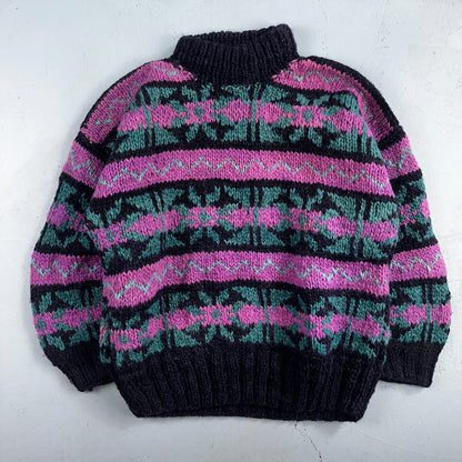 VTG World Class Sweater Purple Striped Wool Hand Made Aztec Geometric 1970s