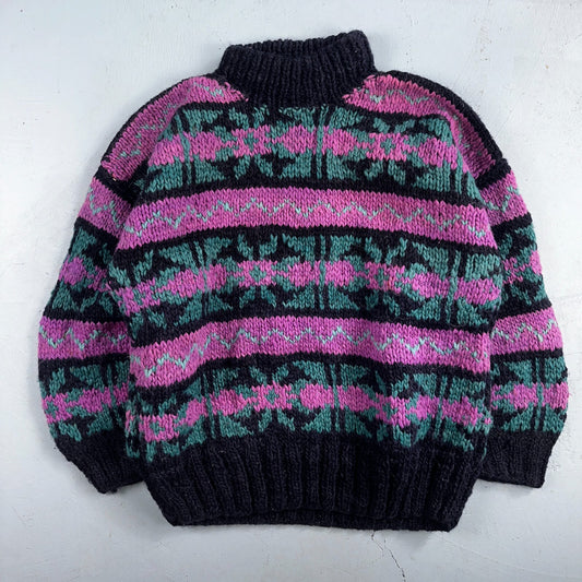 VTG World Class Sweater Purple Striped Wool Hand Made Aztec Geometric 1970s