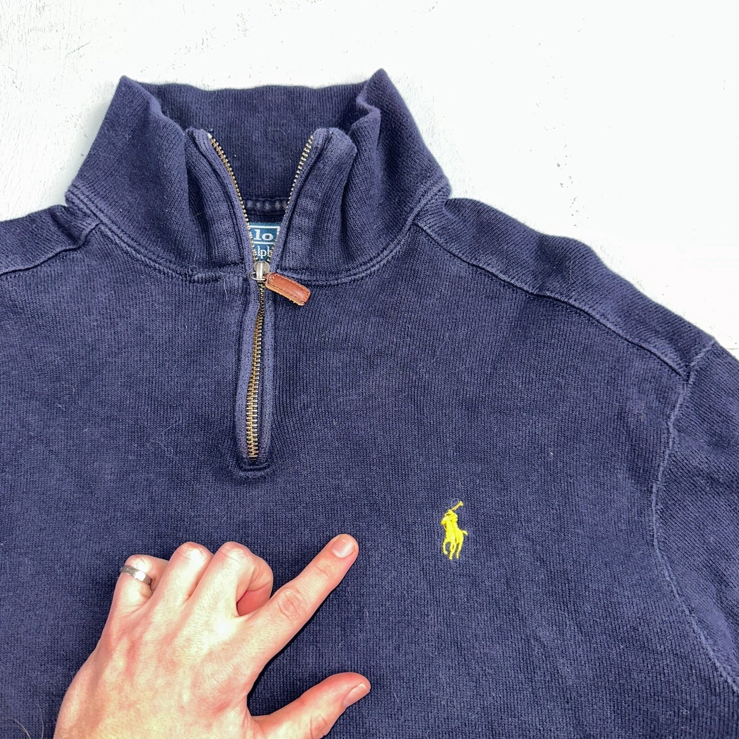 Polo Ralph Lauren Sweater VTG M Blue Cotton Long Sleeve Mock Neck Quarter Zip
