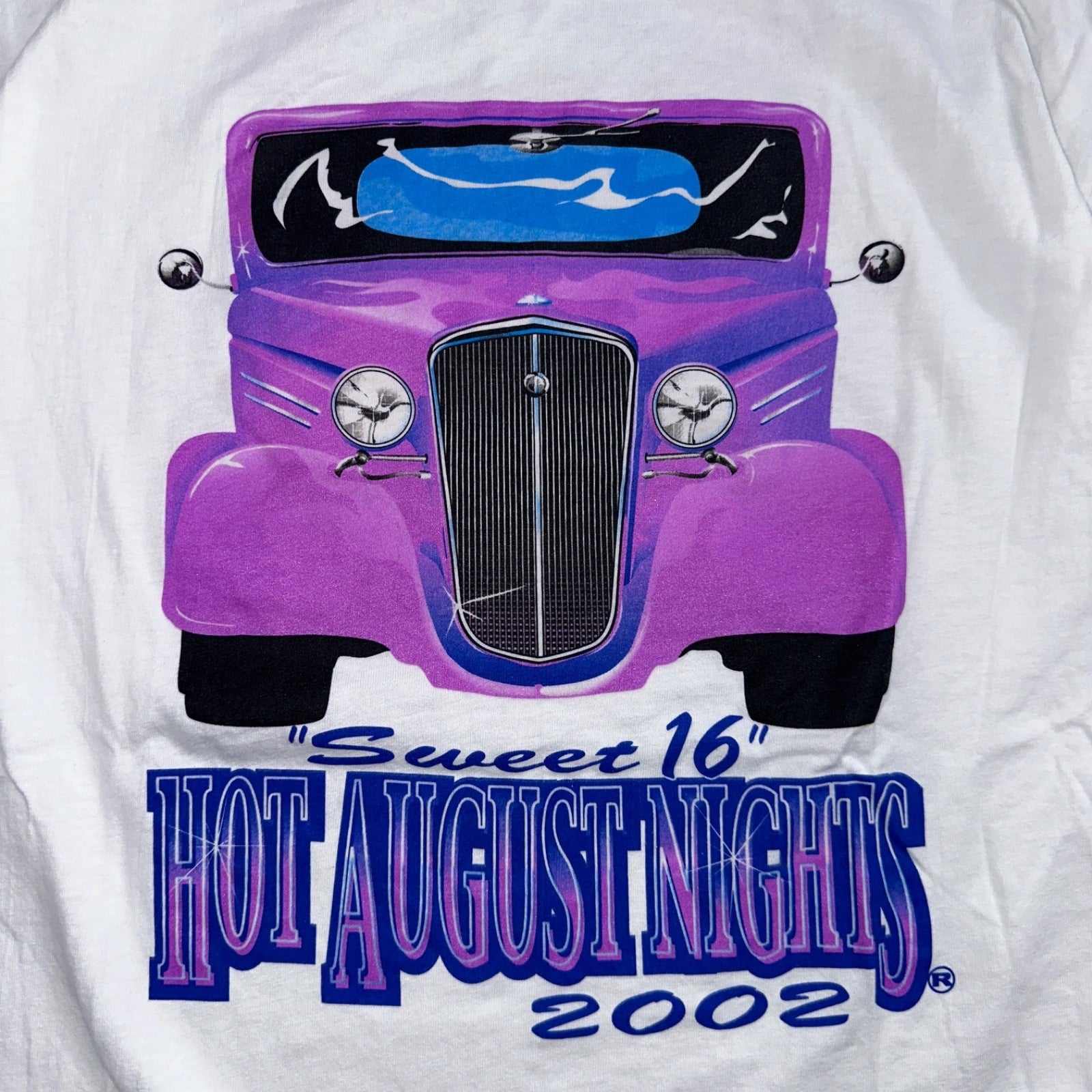 Hot August Nights 2002 VTG T Shirt Sweet 16 Hot Rods Purple Car Rare Graphic Fun