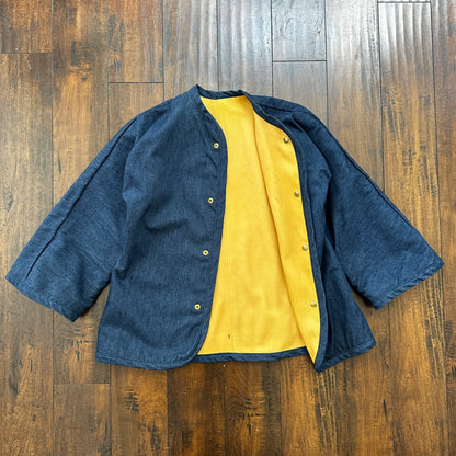 1960s Rockabilly Reversible Denim Leather Jacket 60s 70s RARE Yellow Blue Anorak