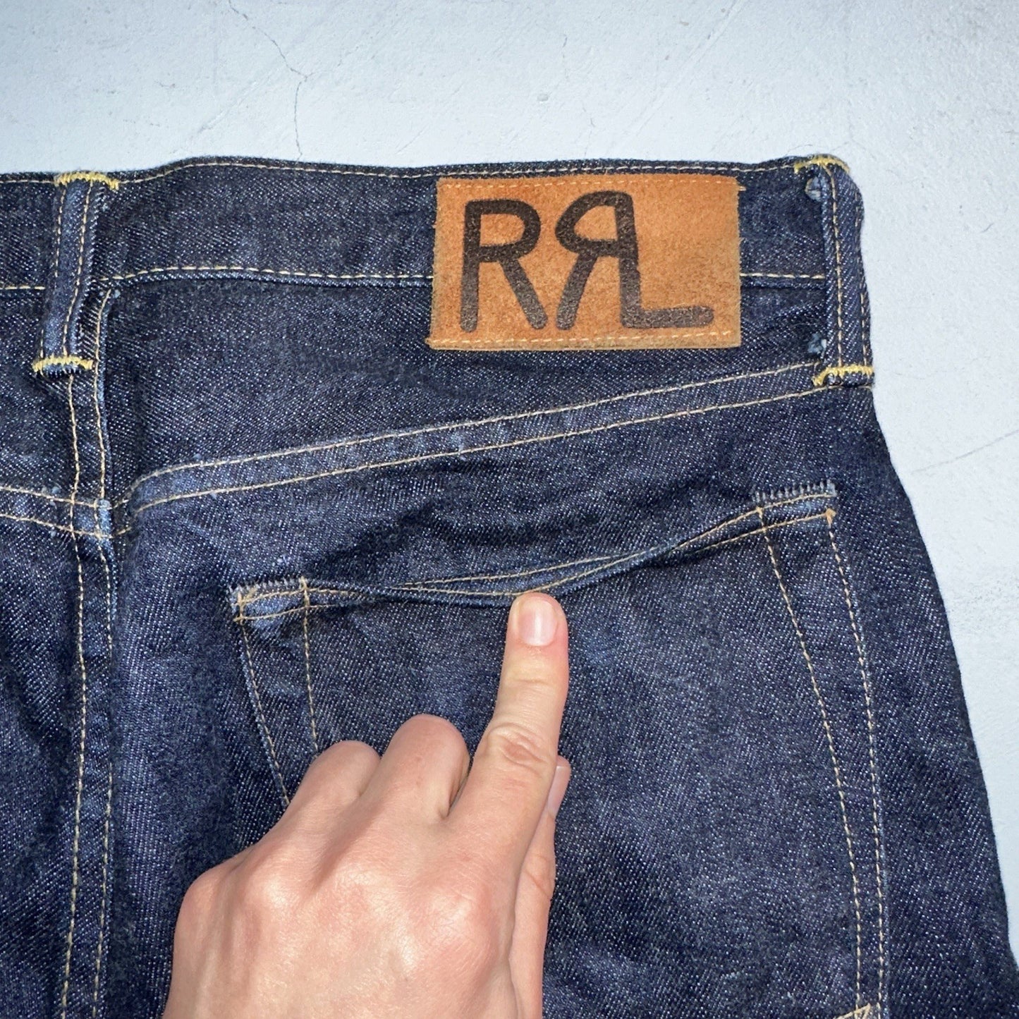 Double RL RRL Men’s Blue Denim Selvedge Jeans Slim Redline USA 31x32 Dark!