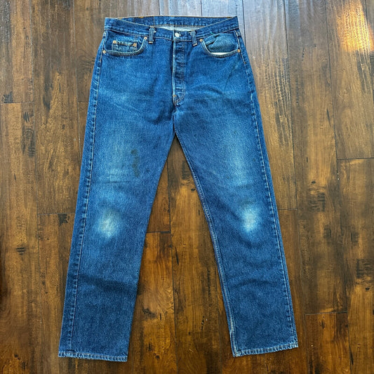 VTG 80s Levis 501 Button Fly 38x36 USA Tag Jeans Straight Wash Blue XX Act 34x32