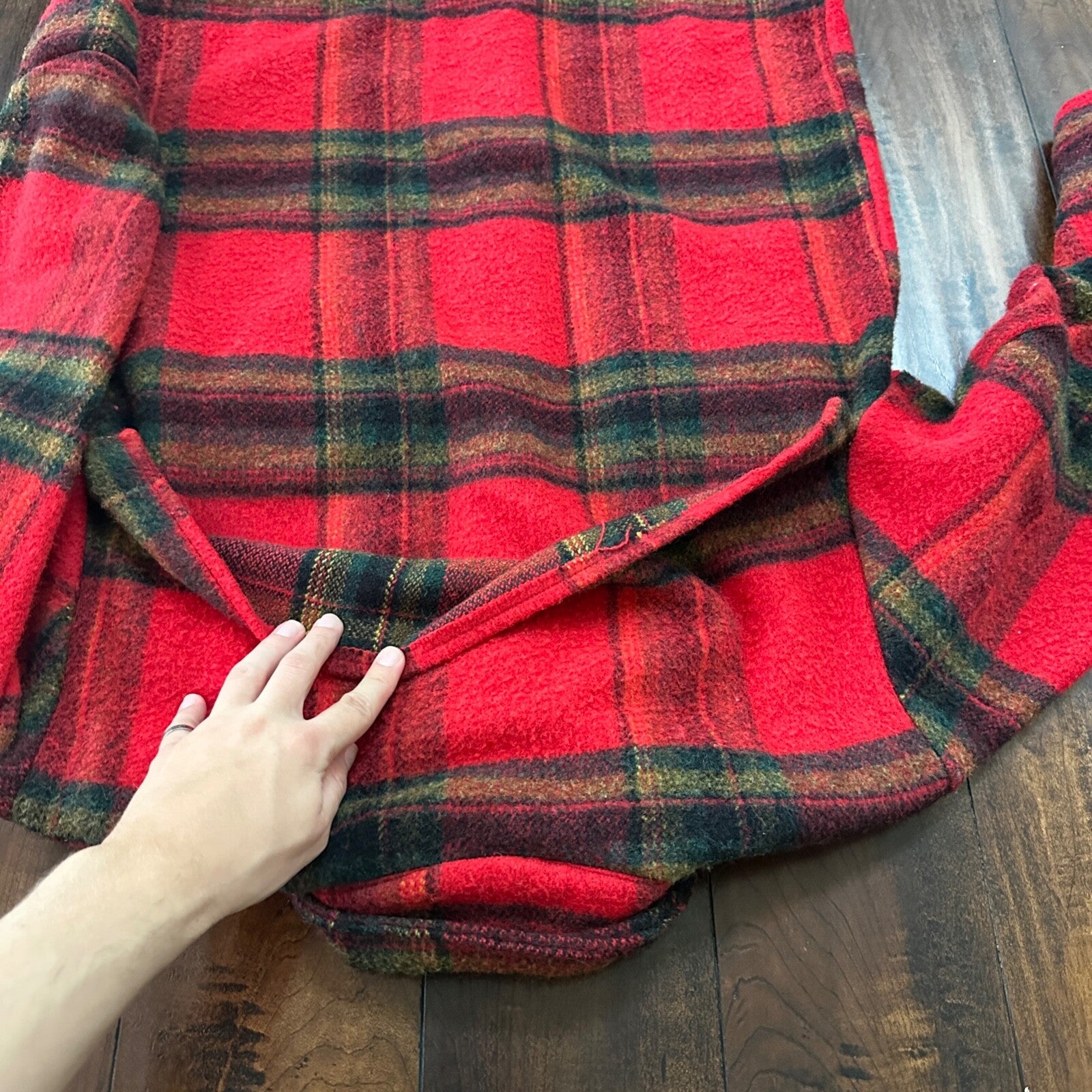 Vtg 60s Rockabilly Grunge Mens Double Pocket Plaid Flannel Shirt Jac 1960s Red