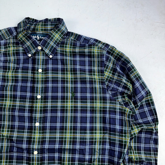 Ralph Lauren Button Up Shirt Men’s Large L Blue Green Yellow Plaid Long Sleeves