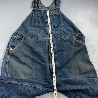 Dickies Vintage 70s Denim Bib Overalls 44x32 Carpenter Indigo Blue Workwear USED
