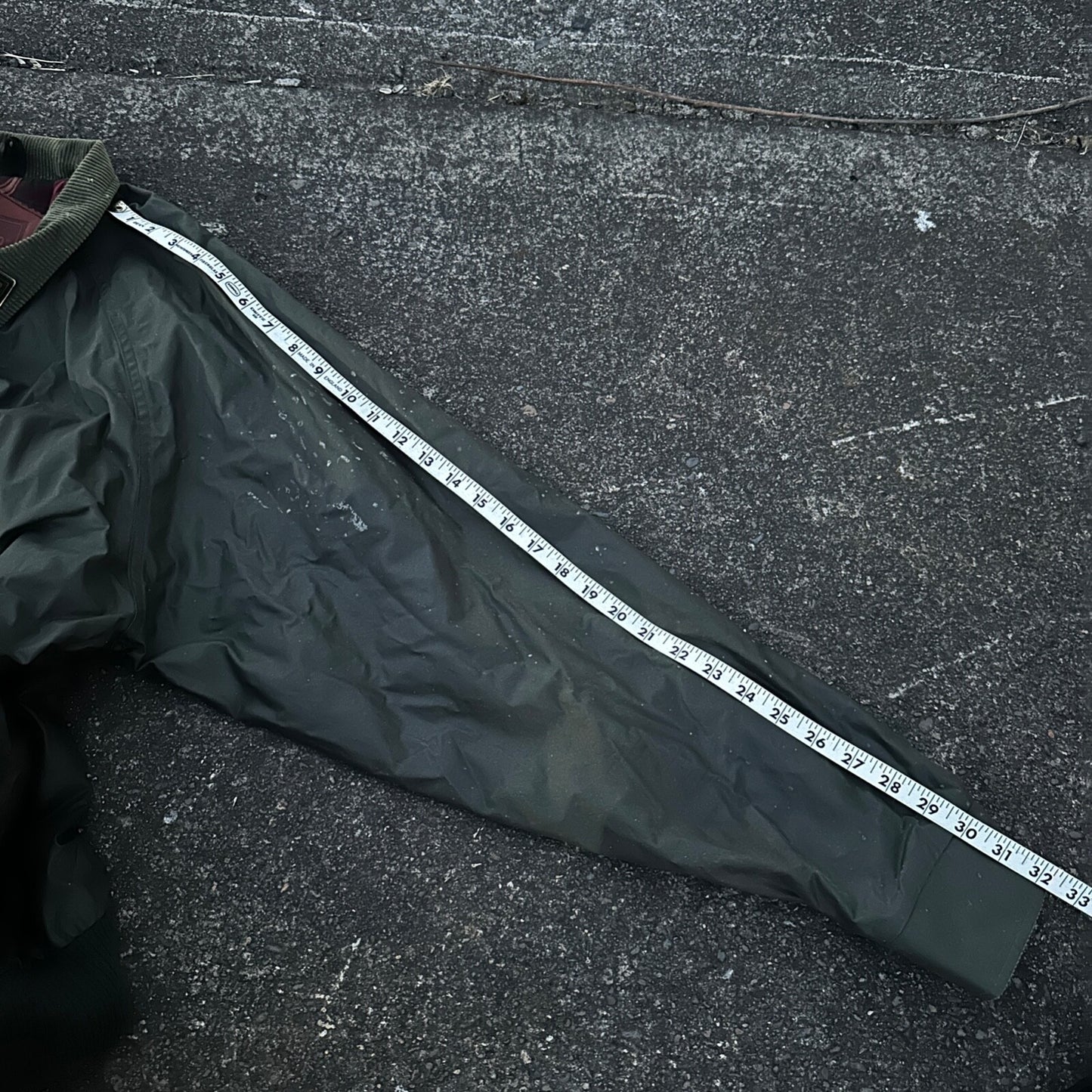 Vintage Woolrich Bomber Jacket Green USA Stained 90s Red Lining USED HEAVY