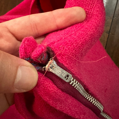 VTG USA Rockabilly Womens Dress Skirt 60s 70s Bottom Plaid Cute Pink Barbie Wool