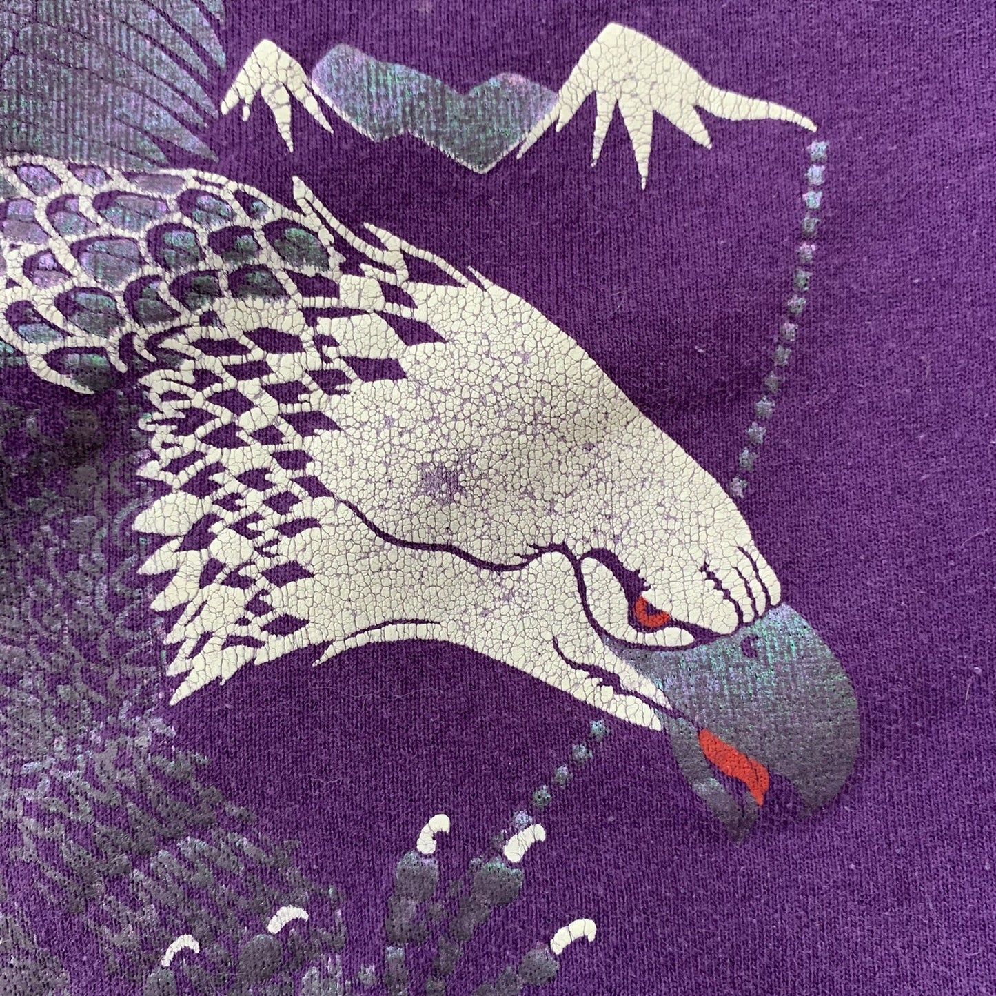 Bald Eagle Hologram Shiny Pearl Vintage 90s Sweatshirt Jumper Purple FOTL USA