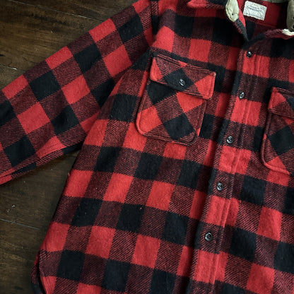 Vintage Penneys Towncraft Red Black Plaid Flannel Shirt Sz M Checker 60s 70s