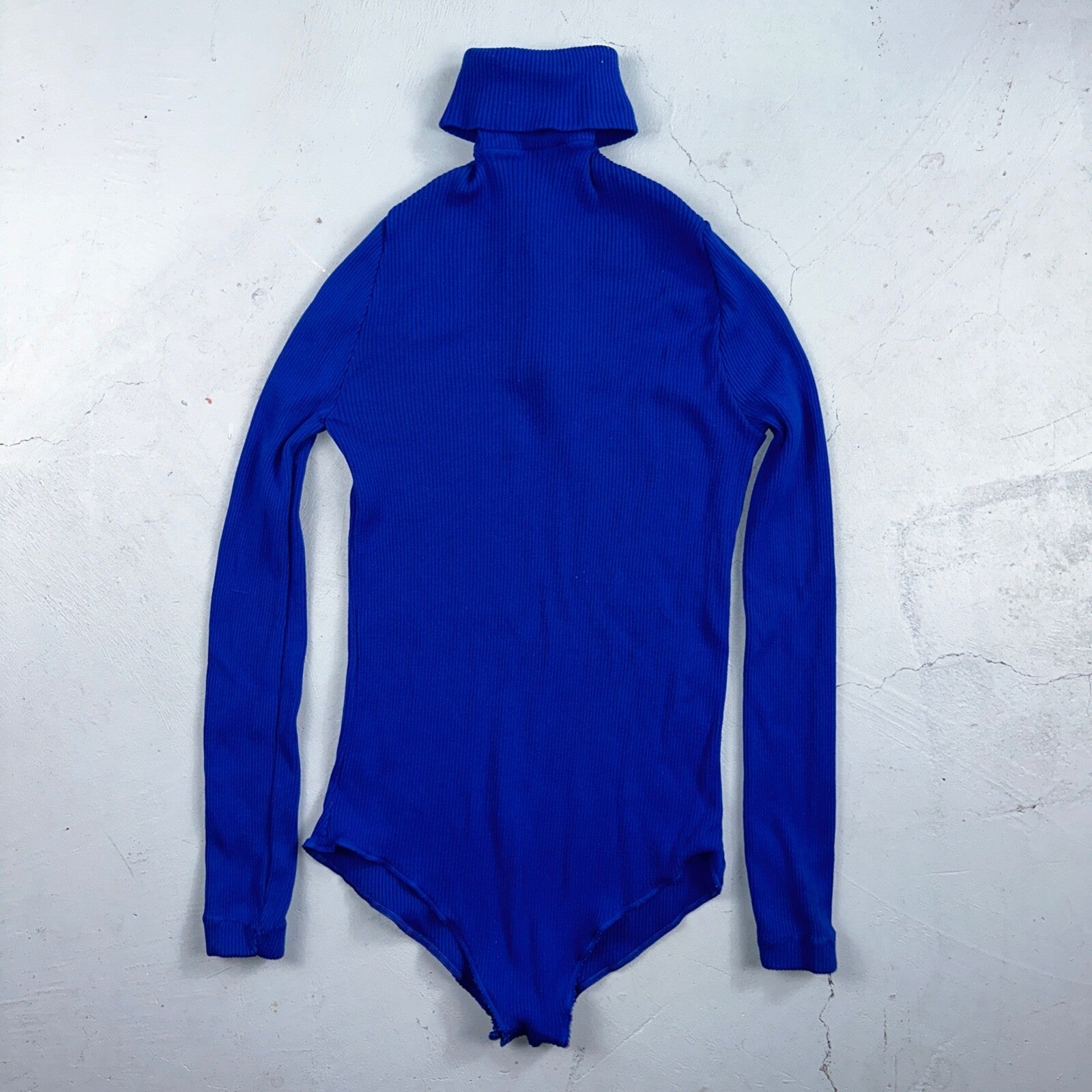 Vintage 1970s Scovill Bodysuit Blue 70s 80s Rib Knit Long Sleeve Mock Neck RARE