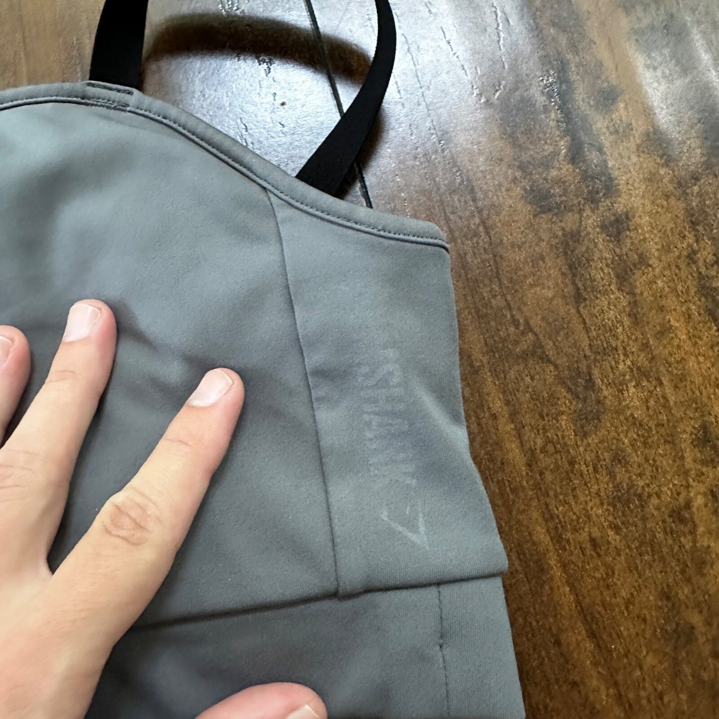 Gymshark Asymmetric Sports Bra Smokey Gray Black Light Support Size S No Pads