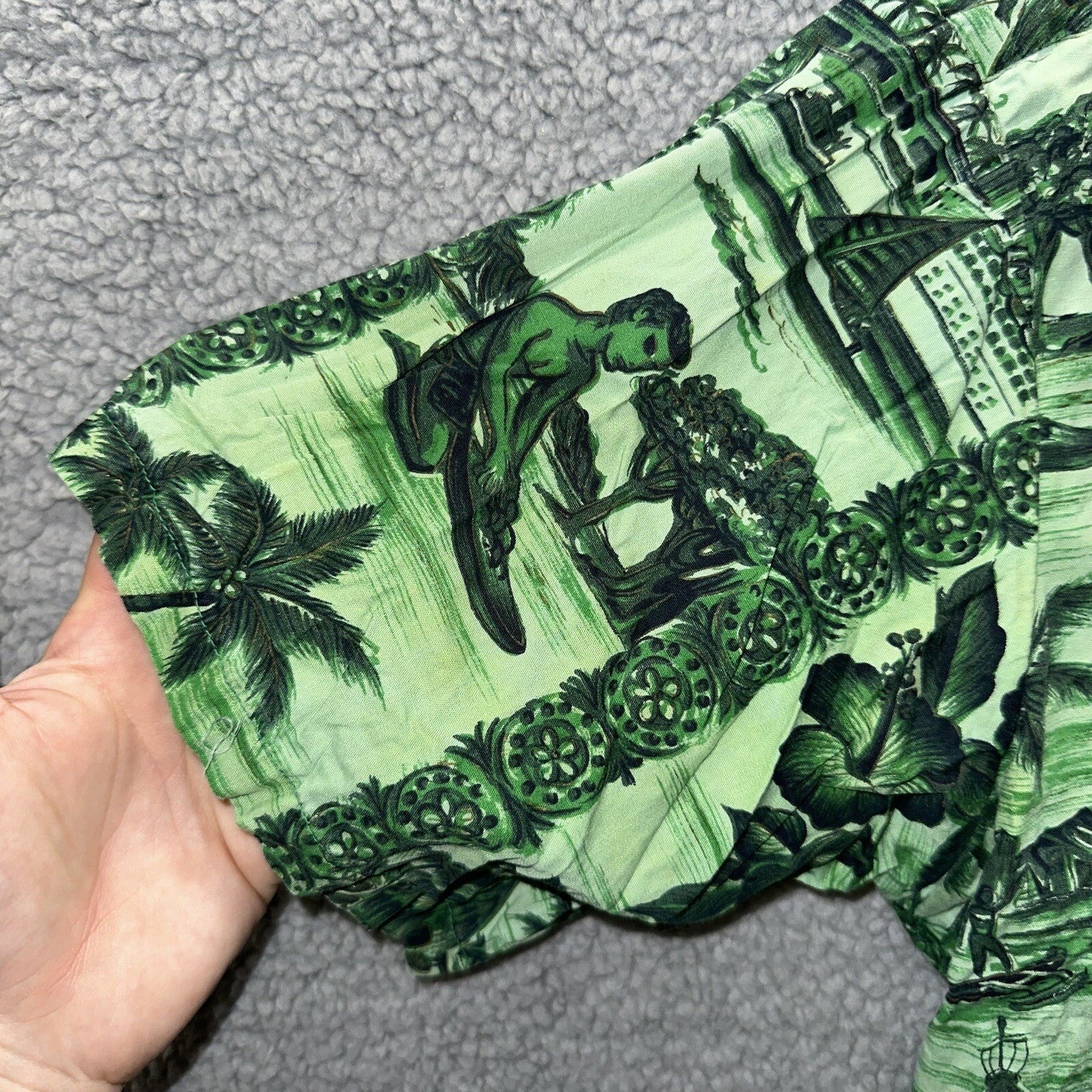 Vintage 50s Hawaiian Aloha Print Shirt Rockabilly Honolulu 60s Button USA Green