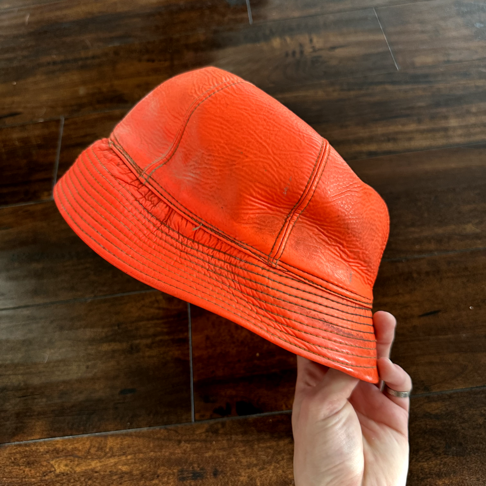 Vintage 1950s Fisherman Hunting Hat Cap Bucket Orange 7 1/8 WWII 50s 60s