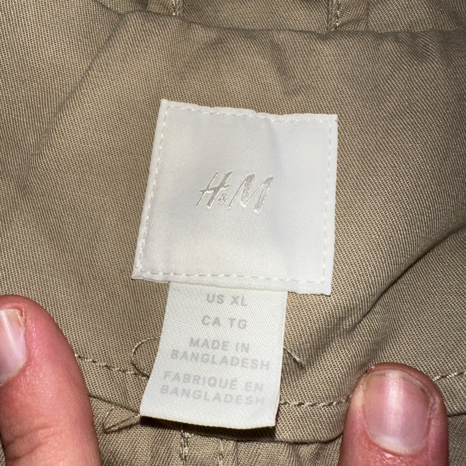 H&M Women’s Boxy Twill Jacket Beige Size XL Military Vintage Crop Style Stained