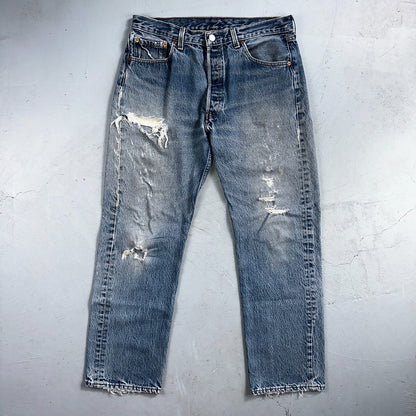 Levis 501 Vintage 90s USA XX Straight Leg Jeans Blue Light Wash 35x32 Act 31x29