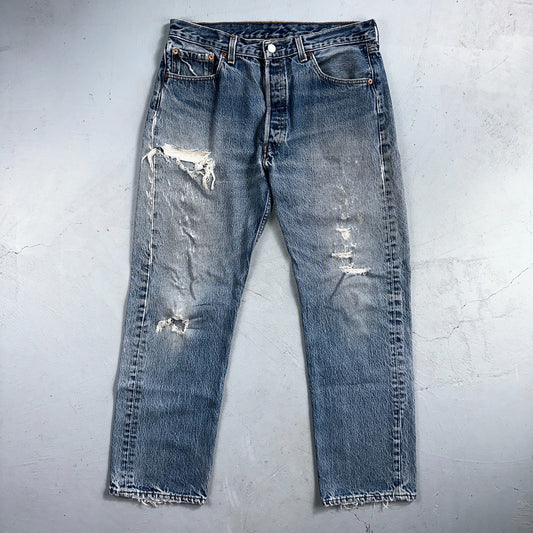 Levis 501 Vintage 90s USA XX Straight Leg Jeans Blue Light Wash 35x32 Act 31x29