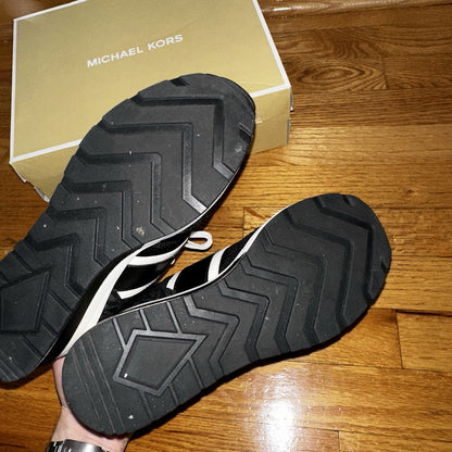 Size 7 Michael Kors Mabel Sneakers Coated MK Canvas Trainer Black MK Logo