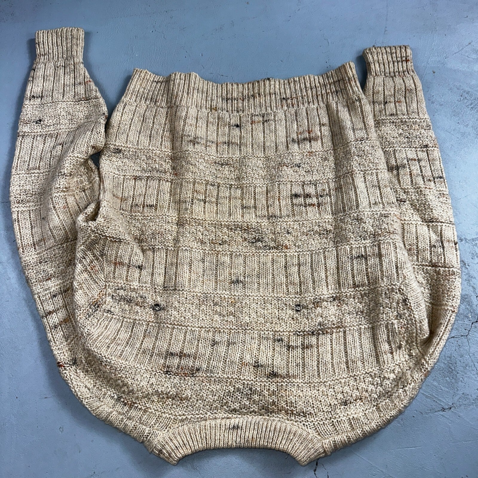 Pendleton VTG Womens V Neck Pullover Wool Sweater Ivory 1970s 70s L Fisherman