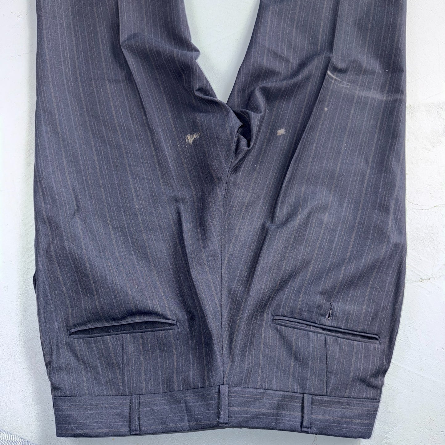 VTG Mens 2 PC Suit 42 Jacket Coat Pants Blue Striped USA Golden Lancer 80s Wool