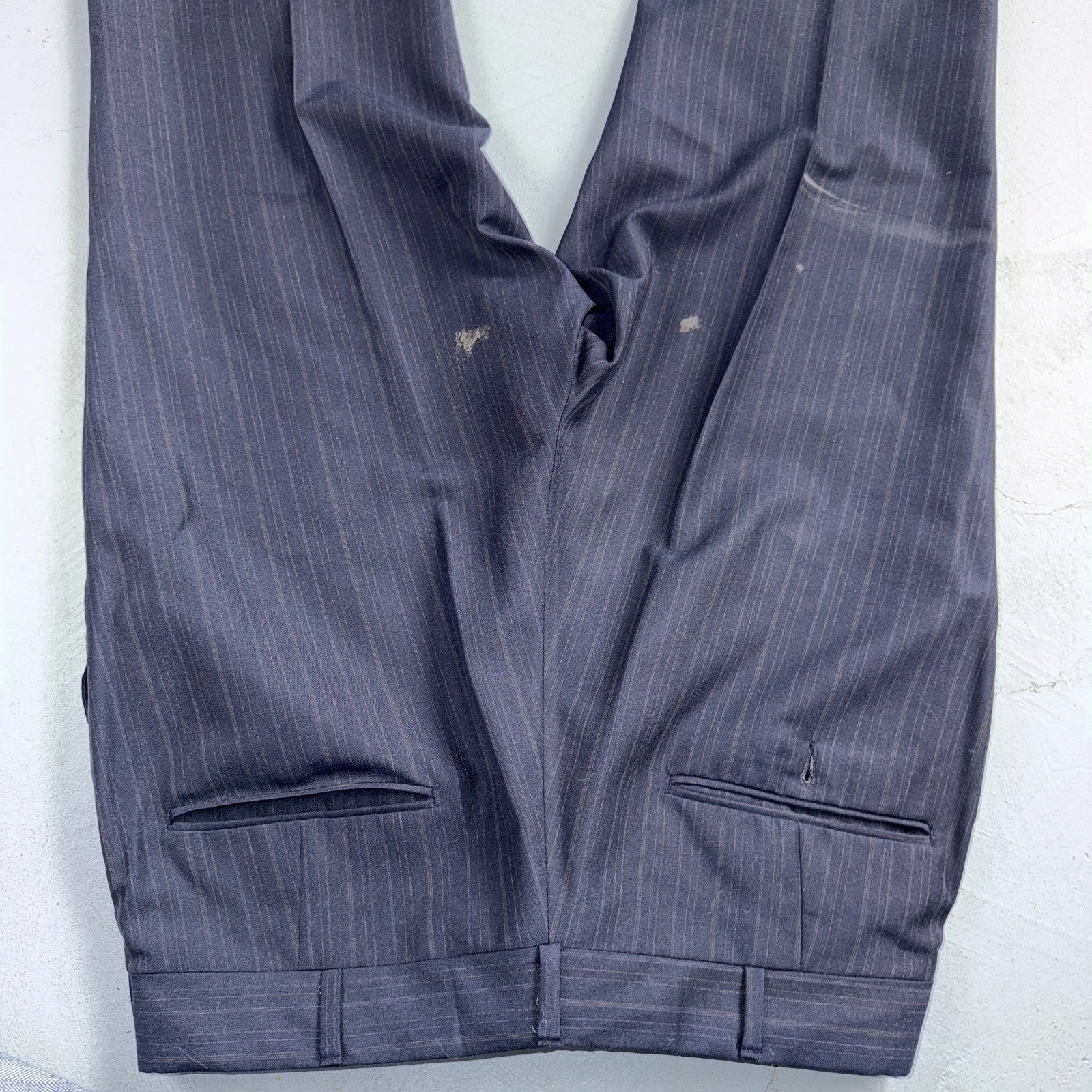 VTG Mens 2 PC Suit 42 Jacket Coat Pants Blue Striped USA Golden Lancer 80s Wool