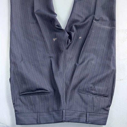 VTG Mens 2 PC Suit 42 Jacket Coat Pants Blue Striped USA Golden Lancer 80s Wool