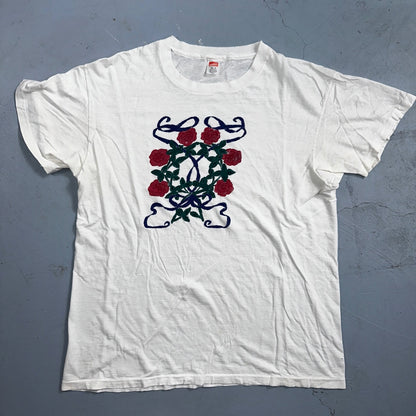 Hanes 70s Flower Art VTG T Shirt White Single Stitch Custom One Of A Kind Cute