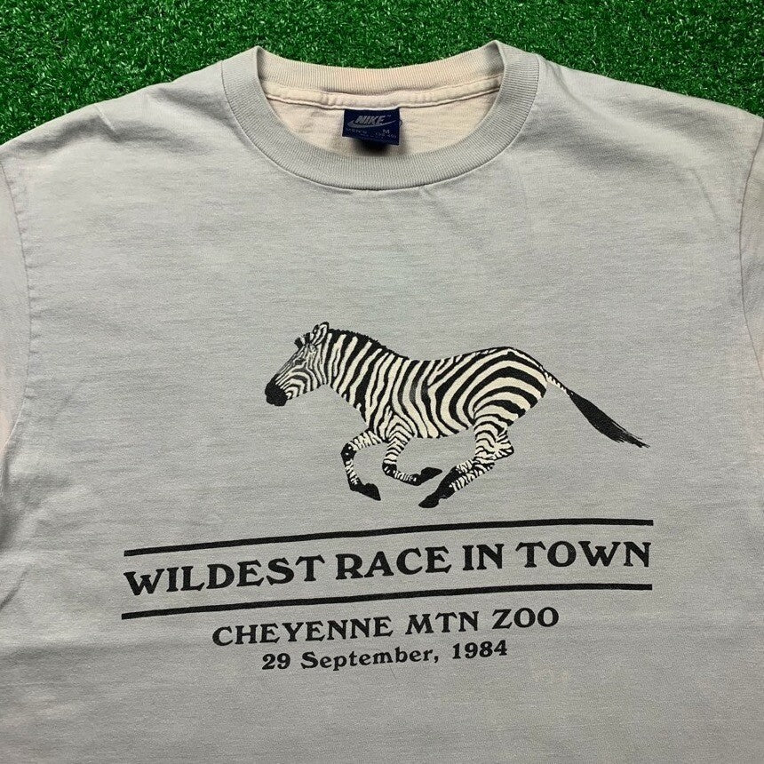 Vintage Nike T Shirt USA Rare 1984 Running LS 80s Zebra Wild Race Cheyenne Zoo