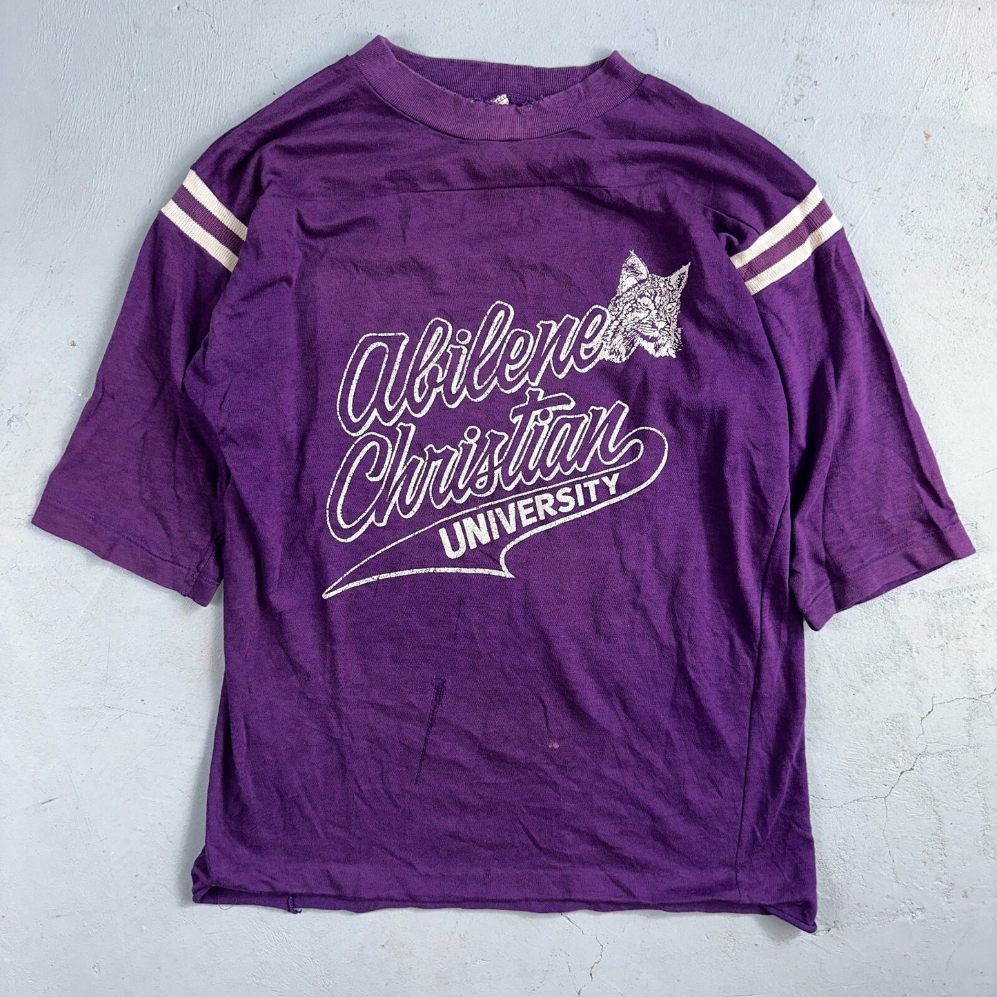 Abilene Christian University Texas 70s VTG T Shirt Football Raglan Purple 1970s