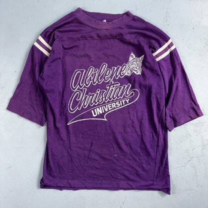 Abilene Christian University Texas 70s VTG T Shirt Football Raglan Purple 1970s