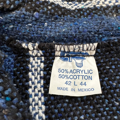 VTG 1980s Baja Hoodie Hippie Size L Surfer Style Blue/Black 90s 80s Mexico