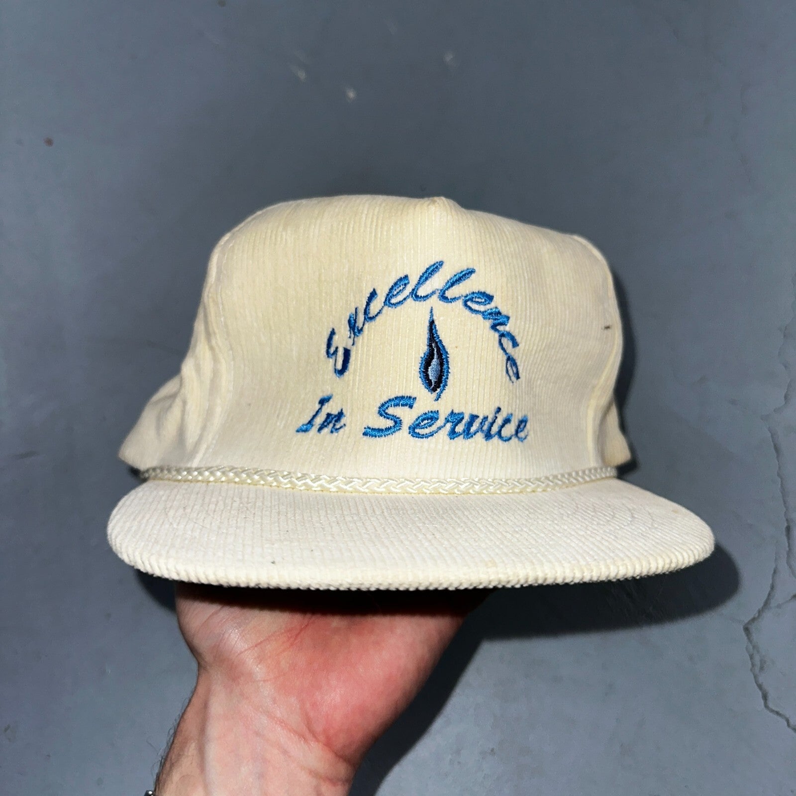 Excellence In Service Corduroy VTG Hat Cap Snapback White Otto Flame Water Vag