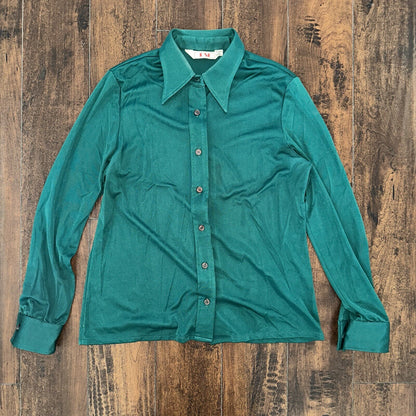 Vintage USA Rockabilly Womens Dress Shirt 60s 70s Night Cool Sanforized Green