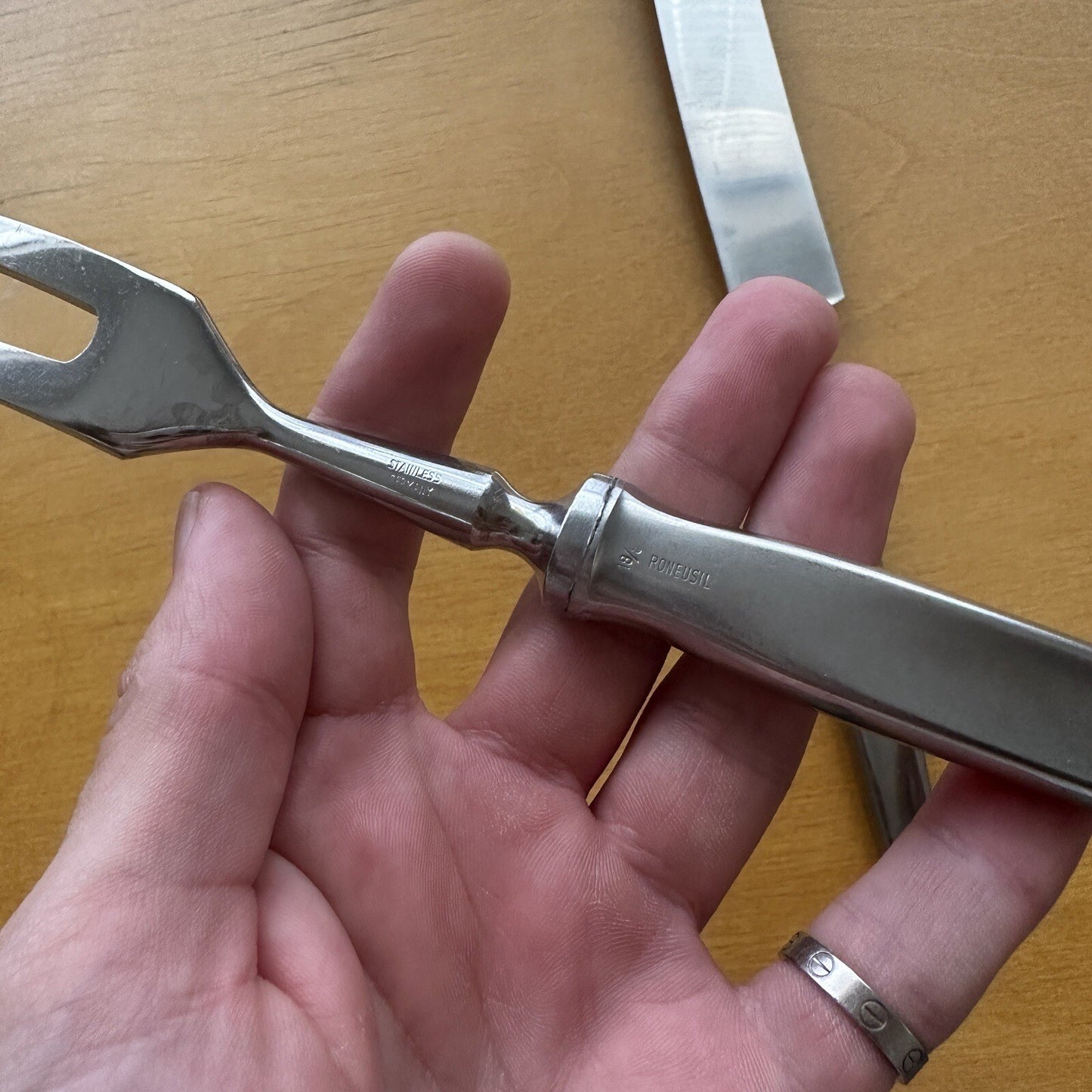 2 VTG Eickhorn Roneusil SIBYLLE Stainless German Flatware Carving Knife Set MCM