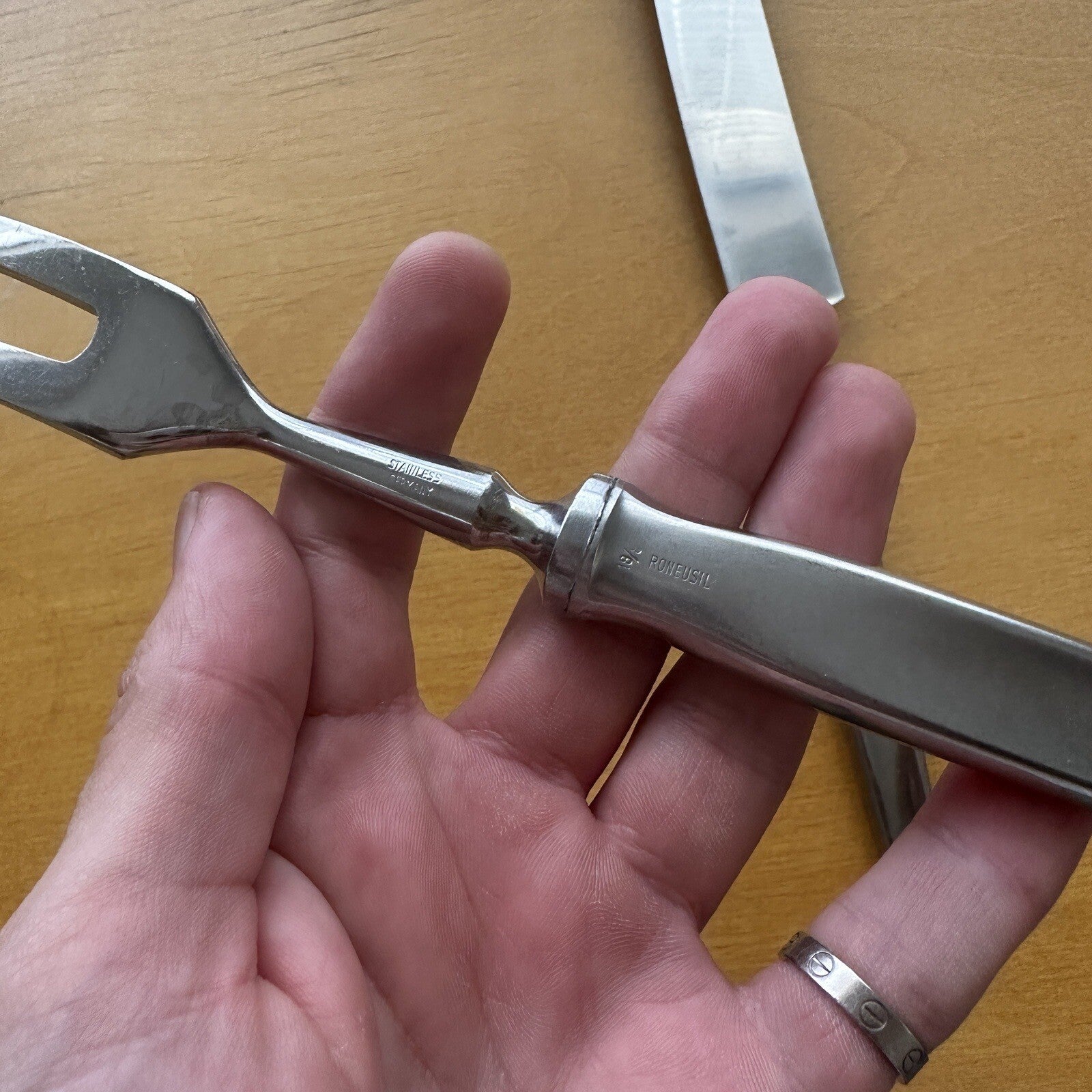 2 VTG Eickhorn Roneusil SIBYLLE Stainless German Flatware Carving Knife Set MCM