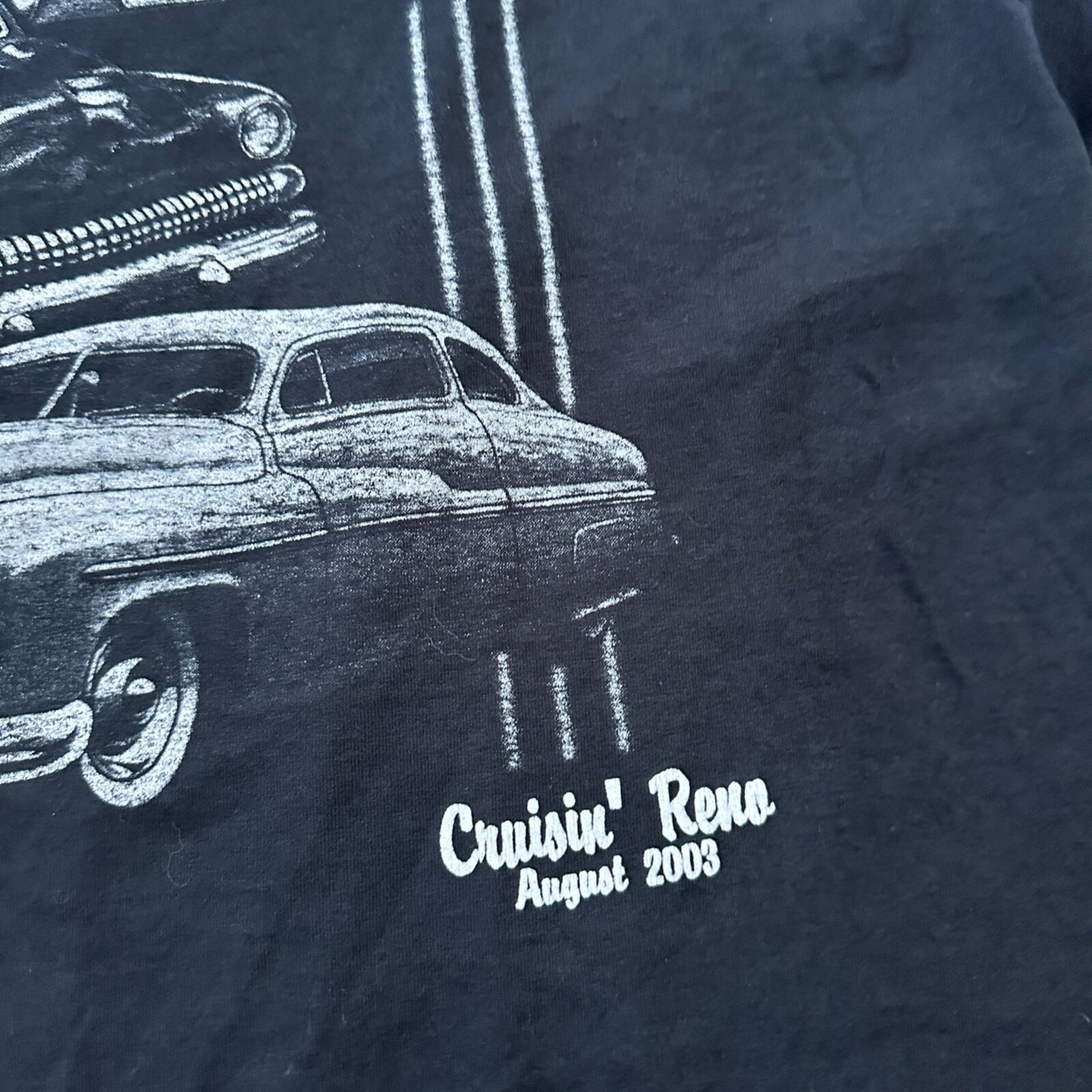 Crusin Reno VTG T Shirt 2003 Y2K Classic Cars Driving Old Nascar Antique Black
