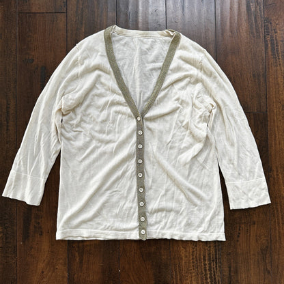 Vintage 1970s Women's White Gold Cardigan Sweater Cute Accent Button Up 70s