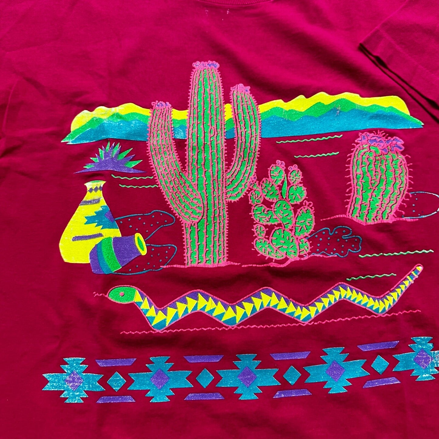 Cactus Pink FOTL 90s Vintage T Shirt Single Stitch Snake Arizona Travel USA Rap