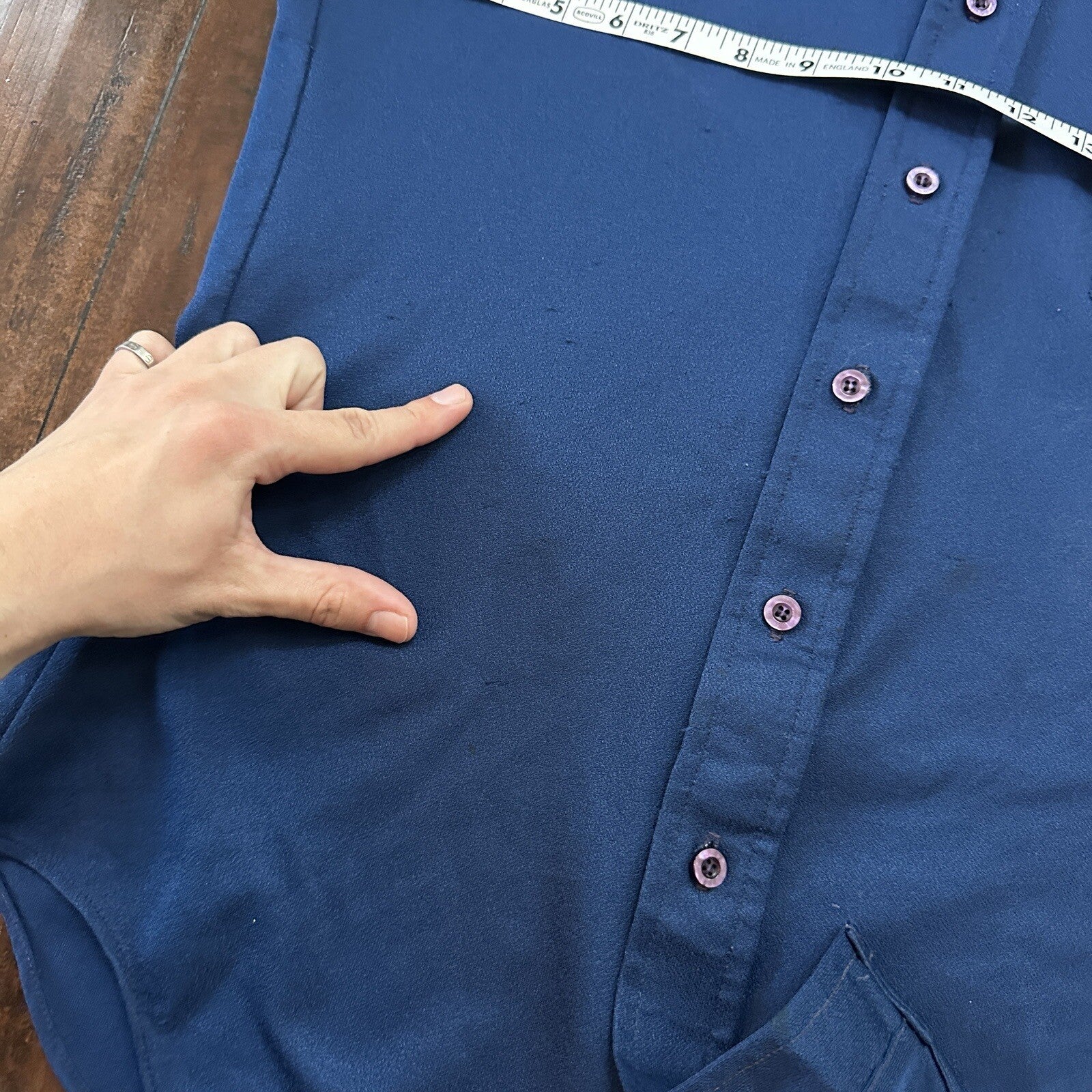 vintage 70s MCGREGOR shirt M button up plaid Blue Single pocket Rockabilly USA