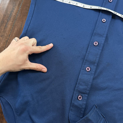 vintage 70s MCGREGOR shirt M button up plaid Blue Single pocket Rockabilly USA