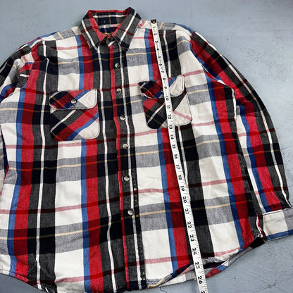 Vintage Five Brother Shirt Mens L Plaid Flannel Made in Black Red 1970s 70s