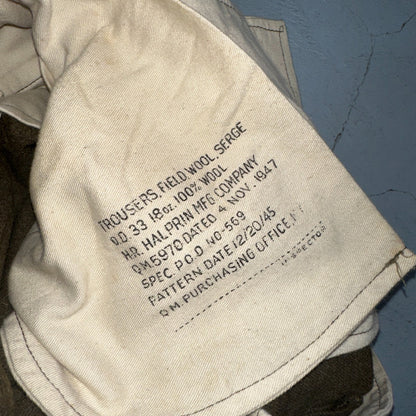 Vintage 40s US Army WWII Field Wool Trousers Pants Mens 34x33 OD-33 Military